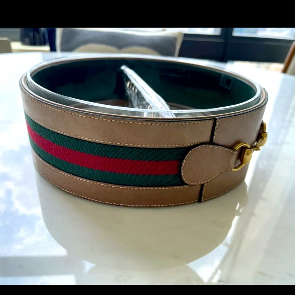 Vintage GUCCI Leather Horsebit Web Cased Murano Glass XL Bowl